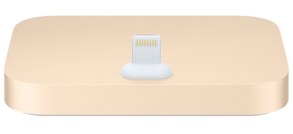 Apple iPhone Lightning Dock, Gold док-станцияML8K2ZM/A Apple iPhone Lightning Dock, Gold док-станцияML8K2ZM/AДок-станция для iPhone с разъёмом Lightning выпускается в металлическом корпусе четырёх цветов, идеально подходящих к iPhone.Apple iPhone Lightning Dock позволяет заряжать и синхронизировать любой iPhone с разъёмом Lightning. Во время зарядки и синхронизации девайс устанавливается на док-станцию вертикально, поэтому куда бы вы её ни поставили, вам будет отлично виден экран. Смартфон легко устанавливается на док-станцию даже в чехле Apple. Кроме того, вы можете разблокировать iPhone или использовать Touch ID, не снимая его с док-станции. Поместите ваш iPhone на док-станцию и разговаривайте по громкой связи - качество звука будет превосходным. Вы также можете подключить док-станцию к компьютеру с помощью кабеля USB (входит в комплект поставки iPhone) для зарядки и синхронизации.При помощи разъема 3,5 мм можно прослушивать музыку во время зарядки и синхронизации. Подключите к док-станции активные динамики или стереосистему с помощью кабеля 3,5 мм (продаётся отдельно), чтобы слушать на iPhone музыку и подкасты.