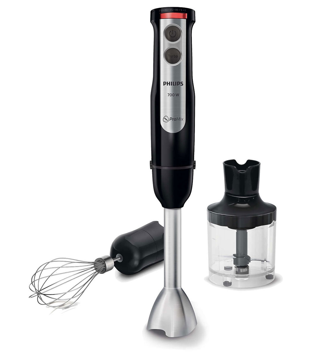 Philips HR2632/90, Black блендерHR2632/90 Philips HR2632/90, Black блендерHR2632/90Благодаря ручному блендеру Philips HR2632/90 мощностью 700 Вт с технологией ProMix и различными режимами скорости приготовление по любимым рецептам станет намного проще. Готовьте вкусные домашние блюда так, как вам нравится!Кнопка турборежима:Ручной блендер Philips оснащен кнопкой турборежима для обработки самых твердых ингредиентов.Компактный измельчитель для обработки орехов, шоколада и сыра:Используйте ручной блендер с компактным измельчителем (300 мл), чтобы мелко нарезать мясо, зелень, орехи, сыр, шоколад и лук всего за несколько секунд.Насадка-венчик для взбивания сливок, приготовления майонеза и других соусов:Насадка-венчик ручного блендера Philips для взбивания сливок, приготовления майонеза, жидкого теста и не только. Расширяет возможности блендера, делая его универсальным.Треугольная форма насадки для оптимальной плавности и однородности смешивания:Технология ProMix ручного блендера Philips была разработана в сотрудничестве со специалистами престижного Штутгартского университета. Усовершенствованная технология обеспечивает большую однородность и скорость смешивания. Уникальная технология ProMix — это треугольная форма насадки, которая гарантирует идеальную консистенцию супов и смузи.Различные режимы скорости для обработки любых ингредиентов:Благодаря 25 режимам скорости вы можете выбрать оптимальную скорость для обработки любых ингредиентов, что позволит получить нужную консистенцию и однородность.