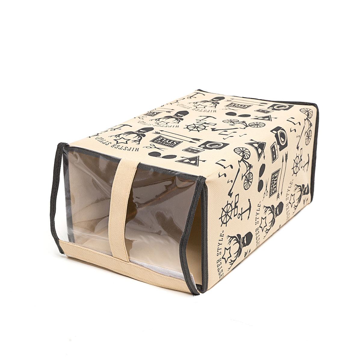 Кофр для хранения обуви Homsu Hipster Style, 33 х 22 х 16 смHOM-118 Кофр для хранения обуви Homsu Hipster Style, 33 х 22 х 16 смHOM-118Кофр Homsu Hipster Style изготовлен из высококачественного нетканого материала с фирменным орнаментом, который позволяет сохранять естественную вентиляцию, а воздуху свободно проникать внутрь, не пропуская пыль. Благодаря специальной картонной вставке, кофр прекрасно держит форму, а эстетичный дизайн гармонично смотрится в любом интерьере. Изделие идеально подходит для хранения обуви. Мобильность конструкции обеспечивает складывание и раскладывание одним движением. Кофр Homsu Hipster Style - это новый взгляд на систему хранения - теперь хранить вещи не только удобно, но и красиво. Прозрачная вставкаиз ПВХ позволяет видеть содержимое.Размер кофра: 33 х 16 х 22 см.