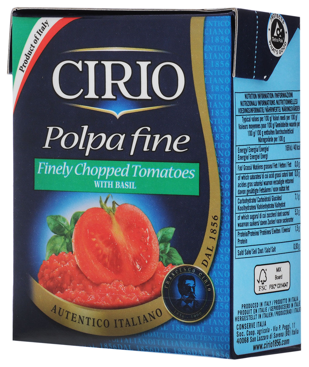 Cirio Chopped Tomatoes With Basil томаты резаные очищенные с базиликом, 390 г