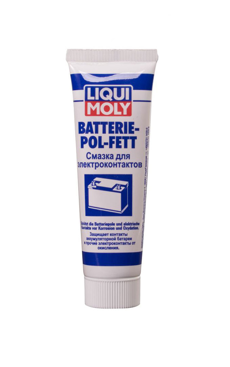 Смазка для электроконтактов Liqui Moly Batterie-Pol-Fett, 50 мл7643 Смазка для электроконтактов Liqui Moly Batterie-Pol-Fett, 50 мл7643Смазка Liqui Moly Batterie-Pol-Fett применяется для длительной защиты клемм аккумуляторов от коррозии. Смазка предотвращает коррозию, повышая стабильность и надежность работы аккумулятора. Использование смазки снижает потери напряжения аккумулятора, продлевая срок его эксплуатации.Особенности:Оптимальные свойства для электроники.Хорошая совместимость с пластиком.Антикоррозионное действие.Предотвращает ток утечки.Снижает контактное сопротивление.