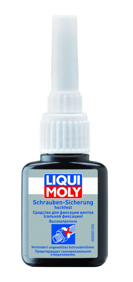 Средство для фиксации винтов Liqui Moly Schrauben-Sicherung hochfest, сильная фиксация, 10 г8060 Средство для фиксации винтов Liqui Moly Schrauben-Sicherung hochfest, сильная фиксация, 10 г8060Средство Liqui Moly Schrauben-Sicherung hochfest применяется для предотвращения самоотвинчивания крепежа из-за повышенных нагрузок и вибрации, а также для герметизации резьбы или тонких зазоров и для защиты от коррозии. Подходит для любых резьбовых соединений двигателя, трансмиссии, ходовой части автомобилей, мотоциклов, силовой техники и в промышленности. Работает в том числе на замасленных поверхностях. На производстве флакон заполняется продуктом не более, чем наполовину, чтобы иметь гарантированный контакт состава с воздухом.Особенности:Устойчиво к большим вибрациям.Широкий температурный диапазон применения.Быстрое затвердевание.Заданные момент/напряжение откручивания.Применимо на масляных поверхностях.Уплотняет резьбы, предотвращает откручивание.Основа: диметакриловые эфиры.Товар сертифицирован.