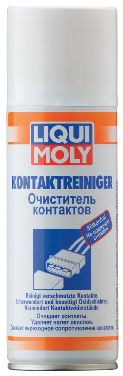 Очиститель контактов Liqui Moly Kontaktreiniger, 0,2 л7510 Очиститель контактов Liqui Moly Kontaktreiniger, 0,2 л7510Liqui Moly Kontaktreiniger применяется для очистки контактов разъемов электрооборудования. Легко и быстро очищает контакты от окислов металлов и различных загрязнений, снижая сопротивление в контакте и соответствующие потери мощности электрооборудования. Средство не содержит силикона.База: комбинация растворителей/специальные добавки.Товар сертифицирован.