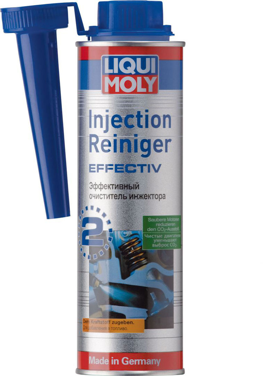 Очиститель инжектора Liqui Moly Injection Reiniger Effectiv, эффективный, 0,3 л7555 Очиститель инжектора Liqui Moly Injection Reiniger Effectiv, эффективный, 0,3 л7555Liqui Moly Injection Reiniger Effectiv- это средство для очистки топливной системы при явных симптомах загрязнения: нестабильных оборотах, потере тяги, постоянных проблемах с пуском двигателя. Очищает от нагара, смол и отложений различного характера. Сокращает выбросы вредных веществ, и расход бензина. Для любых конфигураций системы впрыска: K-, KE-, L-Jetronic и более современных систем. Действие средства сохраняется до 2000 км.Особенности:Удаляет углеродистый нагар и смолистые отложения из форсунок и прочих конструктивных элементов системы впрыска топлива.Обеспечивает правильное функционирование дозаторов системы впрыска и низкий расход топлива при точной дозировке.Эффективно для любых систем впрыска.Для автомобилей с катализатором.Снижает концентрацию вредных веществ в выхлопных газах.Основа: присадки в жидкости-носителе.Товар сертифицирован.