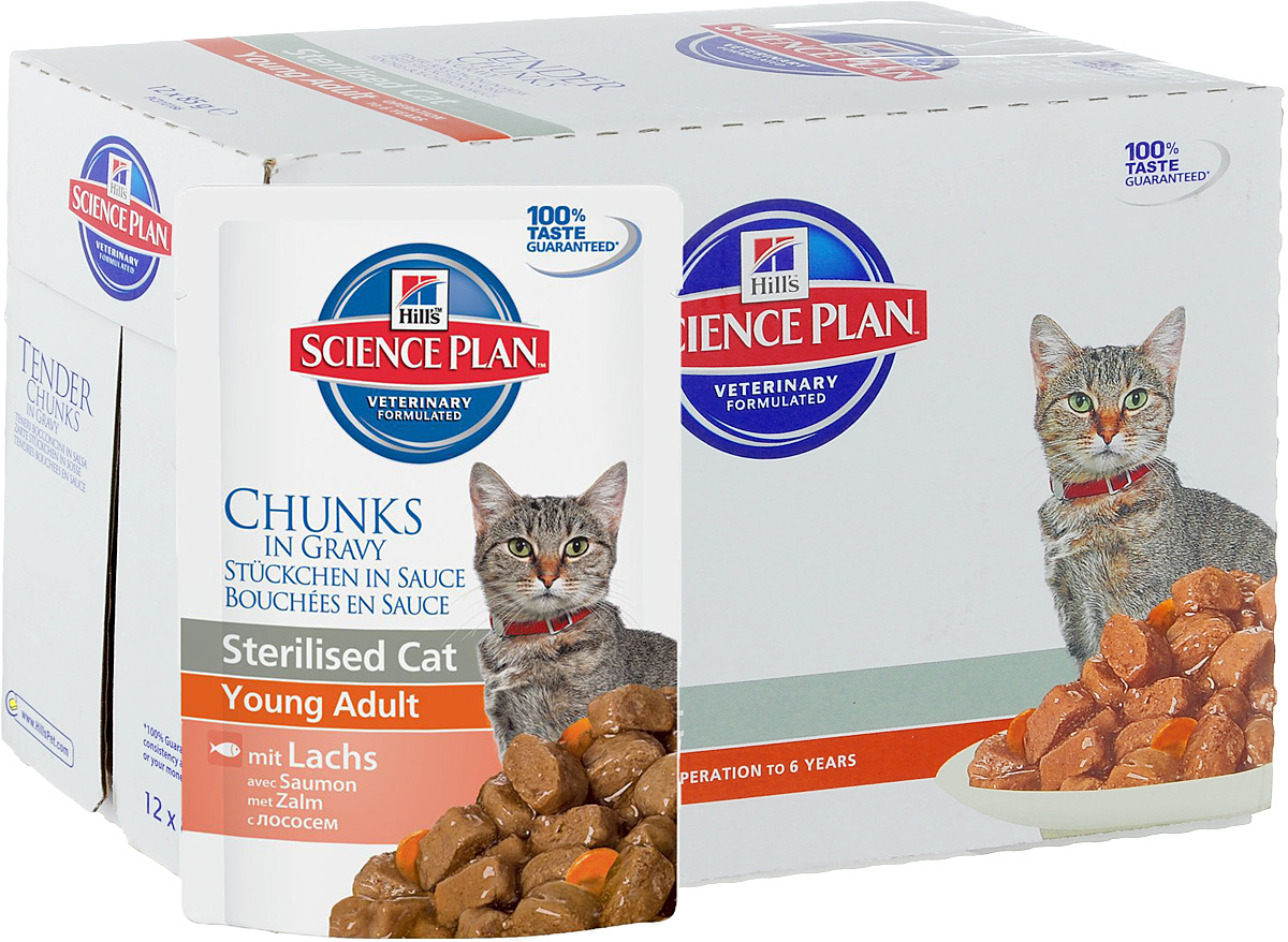 Консервы Hills Sterilised Cat Young Adult для стерилизованных кошек до 6 лет, с лососем, 85 г, 12 шт1942_12 Консервы Hills Sterilised Cat Young Adult для стерилизованных кошек до 6 лет, с лососем, 85 г, 12 шт1942_12Стерилизованные кошки в три раза более склонны к набору лишнего веса и образованию камней в мочевом пузыре.Консервы Hills Sterilised Cat Young Adult способствует гармоничному развитию и удовлетворяет специфические потребности стерилизованных кошек. Содержит комплекс антиоксидантов с клинически подтвержденным эффектом и уникальную формулу контроля веса.Ключевые преимущества:Уникальная формула контроля веса способствует сжиганию жира и укреплению мышц Контролируемые уровни минералов для поддержания здоровья мочевыводящих путей Легко усваиваемые ингредиенты для оптимального всасывания Ингредиенты высокого качества. 100% гарантии качества, консистенции и вкуса.Состав: мясо и пептиды животного происхождения, зерновые злаки, рыба и рыбные производные, экстракты растительного белка, производные растительного происхождения, различные виды сахаров, минералы, овощи, яйцо и его производные, масла и жиры. Анализ: белок 7,9%, жир 2,4%, клетчатка 1,2%, зола 1,3%, влага 80%, кальций 0,19%, фосфор 0,16%, натрий 0,07%, магний 0,018%; на кг: витамин Е 130 мг, витамин С 20 мг, бета-каротин 0,3 мг.Добавки на кг: Е671 (Витамин D3) 170 МЕ, Е1 (железо) 57,8 мг, Е2 (йод) 1,1 мг, Е4 (медь) 12,3 мг, Е5 (марганец) 5,4 мг, Е6 (цинк) 61,1 мг, натуральная карамель (природный краситель). Товар сертифицирован.