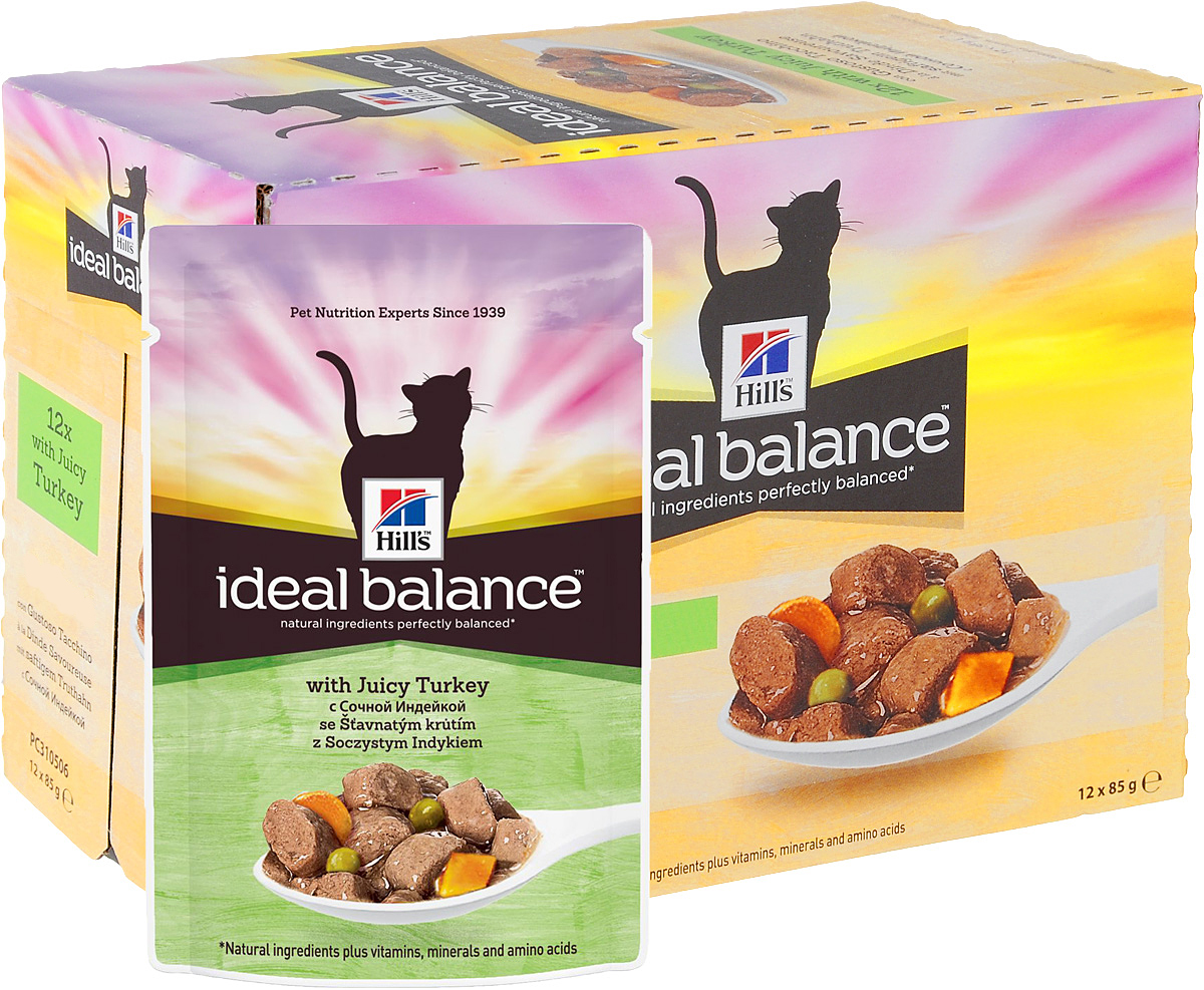 Консервы для кошек Hills Ideal Balance, с сочной индейкой, 85 г, 12 шт10024_12 Консервы для кошек Hills Ideal Balance, с сочной индейкой, 85 г, 12 шт10024_12Аппетитный рационHills Ideal Balance кусочки сочной индейки с овощами в соусе изготовлен из превосходных натуральных ингредиентов и обеспечивает точно сбалансированное питание вашей кошке для поддержания ее здоровья. Ключевые преимущества:Безупречно сбалансированСоздан на основе натуральных ингредиентовНе содержит кукурузы, пшеницы, соиБез искусственных красителей, ароматизаторов, консервантовГарантия 100% сбалансированного питанияКонтролируемое содержание протеина и натрия обеспечивает идеальный баланс нутриентов для поддержания крепкого здоровья Контролируемое содержание магния и фосфора поддерживает здоровье мочевыводящих путей Высокая энергетическая ценность удовлетворяет потребность животного в энергии без необходимости скармливать большие порции Точный баланс натуральных ингредиентов: Свежее мясо курицы. Превосходный источник постного белка. Поддерживает питомца в хорошей стройной форме. Овощи. Превосходный натуральный источник витаминов и минеральных веществ. Состав: мясо и производные животного происхождения, производные растительного происхождения, различные сахара, злаки, овощи, минералы, яйцо и его производные, экстракты растительного белка, масла и жиры. Анализ: белок 7,3%, жир 4,4%, клетчатка 0,5%, зола 1,2%, влага 80%, кальций 0,16%, фосфор 0,14%, натрий 0,07%, калий 0,16%. На кг: витамин Е 175 мг, витамин С 20 мг, бета-каротин 0,2 мг. Добавки на кг: Е671 (витамин Д3) 160 МЕ, Е1 (железо) 33,0 мг, Е2 (йод) 0,6 мг, Е4 (медь) 7,0 мг, Е5 (марганец) 3,1 мг, Е6 (цинк) 34,9 мг. Окрашено натуральной карамелью. Товар сертифицирован.