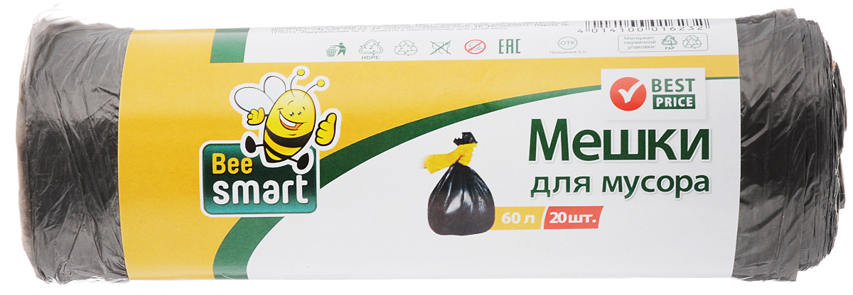 Мешки для мусора Beesmart, 60 л, 20 шт403032/403011/403010 Мешки для мусора Beesmart, 60 л, 20 шт403032/403011/403010Мешки Beesmart, выполненные извысокопрочного и эластичного полиэтилена, обеспечатчистоту и гигиену в квартире. Они удобны для сбора иутилизации мусора,занимают мало места, практичны в использовании. Благодаря удобным размерам, мешки легко вкладываются в ведро.Количество: 20 шт.