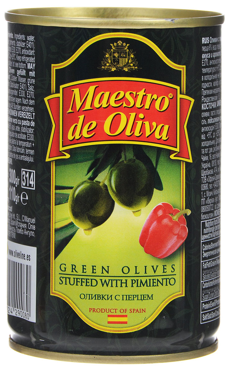 Maestro de Oliva оливки с перцем, 300 г maestro grand