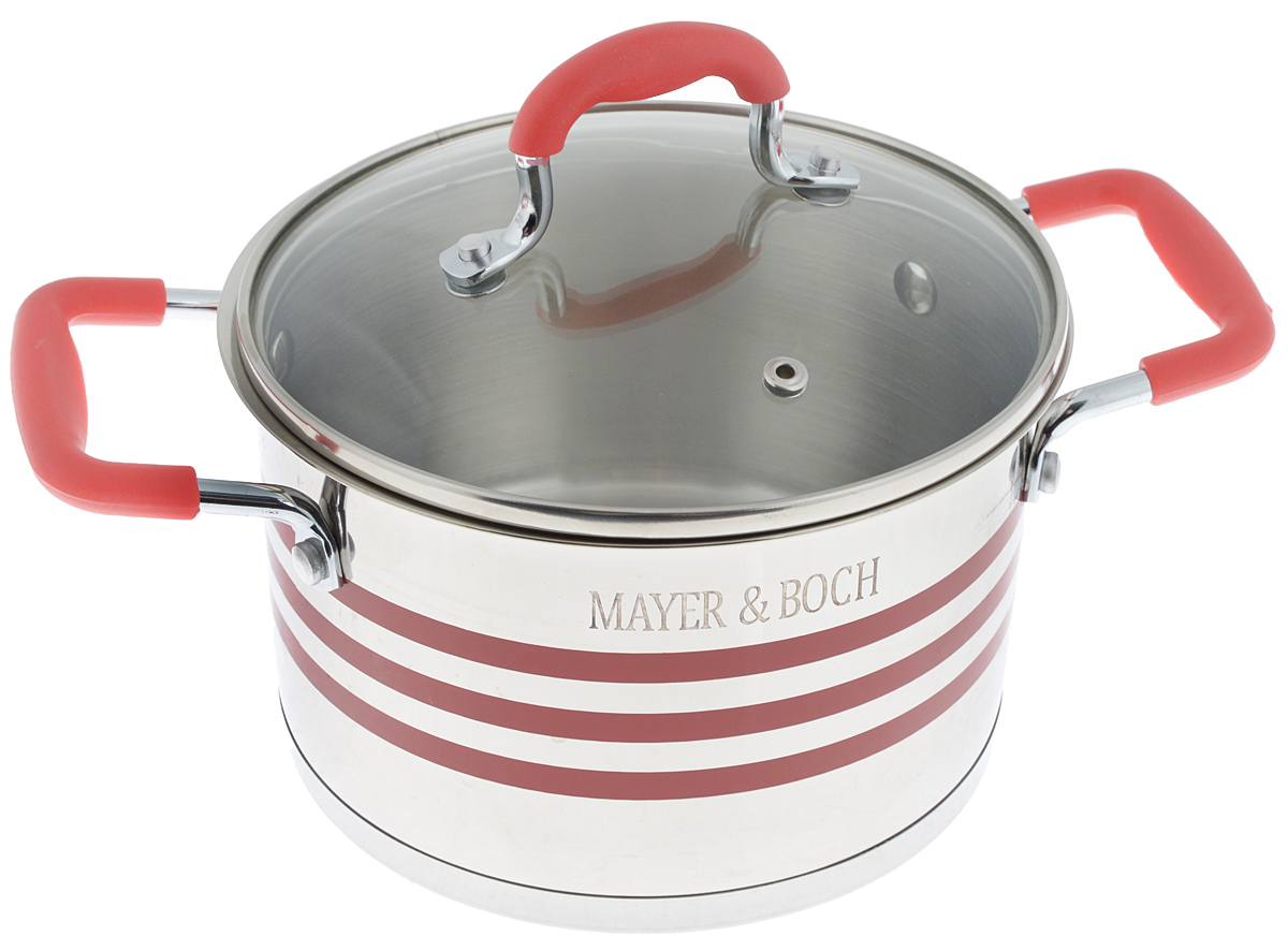 Кастрюля Mayer & Boch с крышкой, цвет: стальной, красный, 2 л24044 Кастрюля Mayer & Boch с крышкой, цвет: стальной, красный, 2 л24044Кастрюля Mayer & Boch изготовлена из высококачественной нержавеющей стали 18/10, которая придает ей привлекательный внешний вид, обеспечивает легкую очистку и долговечность. Многослойное термоаккумулирующее дно с прослойкой из алюминия обеспечивает наилучшее распределение и сохранение тепла. Кастрюля идеально подходит для здорового и экологичного приготовления пищи, а также диетических блюд. Ручки оснащены силиконовыми накладками, поэтому не перегреваются во время приготовления пищи. Крышка, выполненная из термостойкого стекла, позволяет следить за процессом приготовления пищи. Она оснащена отверстием для выхода пара и металлическим ободом. Форма кромки кастрюли предотвращает проливание жидкости, а благодаря правильности линий кромки в комбинации с крышкой, обеспечивается максимальная герметизация между ними. Яркий дизайн этой кастрюли придется по вкусу даже самой требовательной хозяйке. Подходит для всех типов плит, включая индукционные. Можно мыть в посудомоечной машине.Диаметр кастрюли (по верхнему краю): 16 см.Ширина кастрюли (с учетом ручек): 26 см.Высота стенки: 10,5 см.