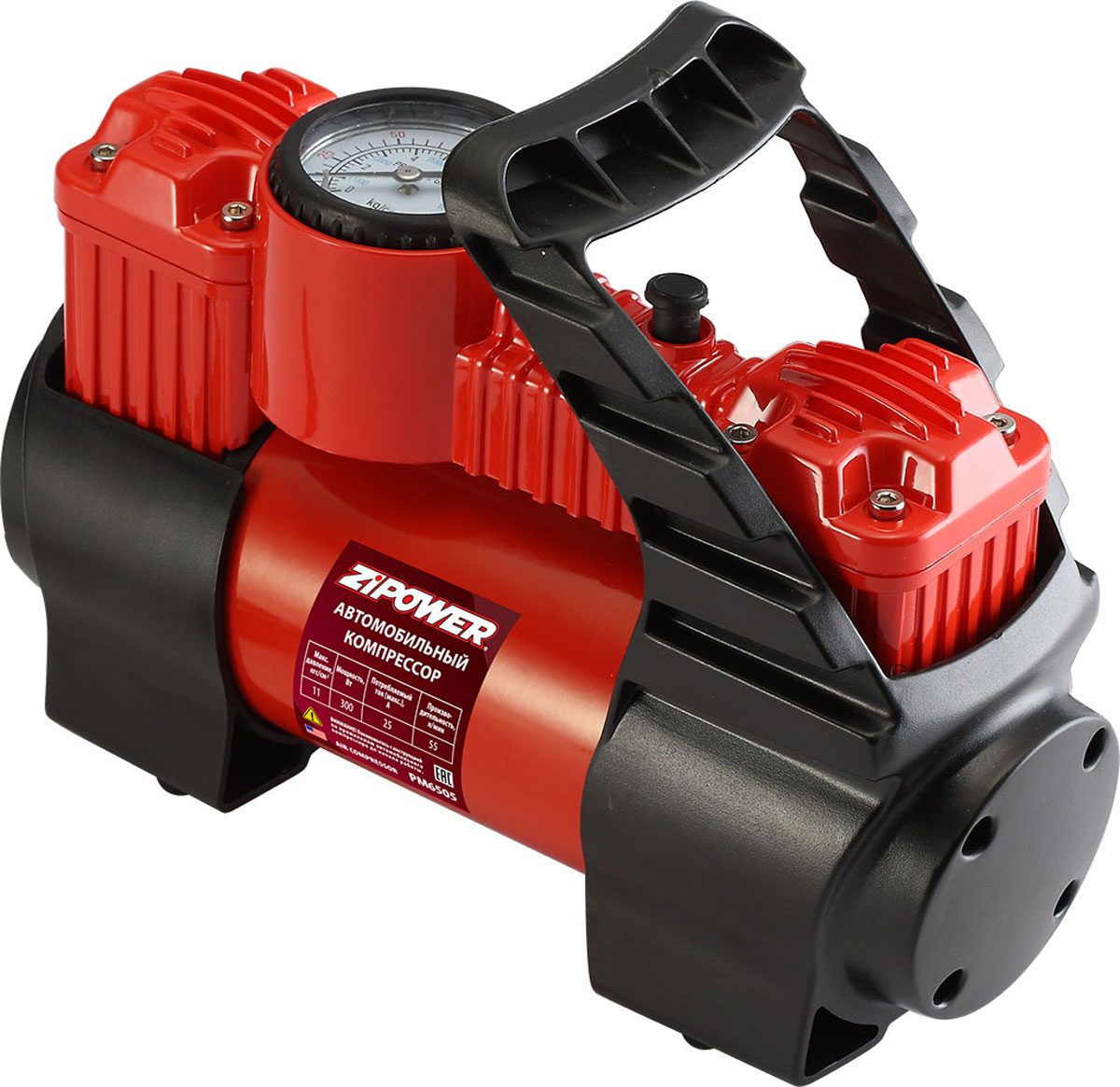 Компрессор автомобильный Zipower. PM 6505PM 6505 Компрессор автомобильный Zipower. PM 6505PM 6505Автомобильный компрессор позволяет накачать колесо автомобиля или же проверить в нем давление. Работает от бортовой сети 12 В. Компрессор обладает высокой производительностью, что позволяет быстро накачать колесо. Широкаякомплектация позволяет накачать различные надувные изделия и запитать компрессор от аккумулятора. Мощный двухцилиндровый компрессор накачивает шины в два раза быстрее других компрессоров! Имеет аварийный клапан сброса давления, который задействуется автоматически в случае достижения критического уровня давления. Ввиду высокой мощности подключается к аккумулятору напрямую через клеммы.Напряжение: 12 ВМощность: 300 ВтМаксимальное давление: 11 атмПроизводительность: 55 л/мин