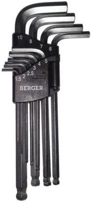 Набор шестигранников Г-образных Berger с шаровым профилем, 10 предметов. BG-10SHWBG-10SНW Набор шестигранников Г-образных Berger с шаровым профилем, 10 предметов. BG-10SHWBG-10SНWНабор шестигранных ключей Berger сочетает в себе прочные и надежные инструменты Г-образной формы с плоскими и шарообразными наконечниками. С помощью ключей такого типа легко производить затяжку и отвинчивание крепежных элементов с внутренним шестигранником даже в местах с ограниченным доступом. Изогнутая конструкция обеспечивает высокий крутящий момент, что повышает производительность.В комплекте 10 шестигранников: H1.5, H2, H2.5, H3, H4, H5, H6, H7, H8, H10.