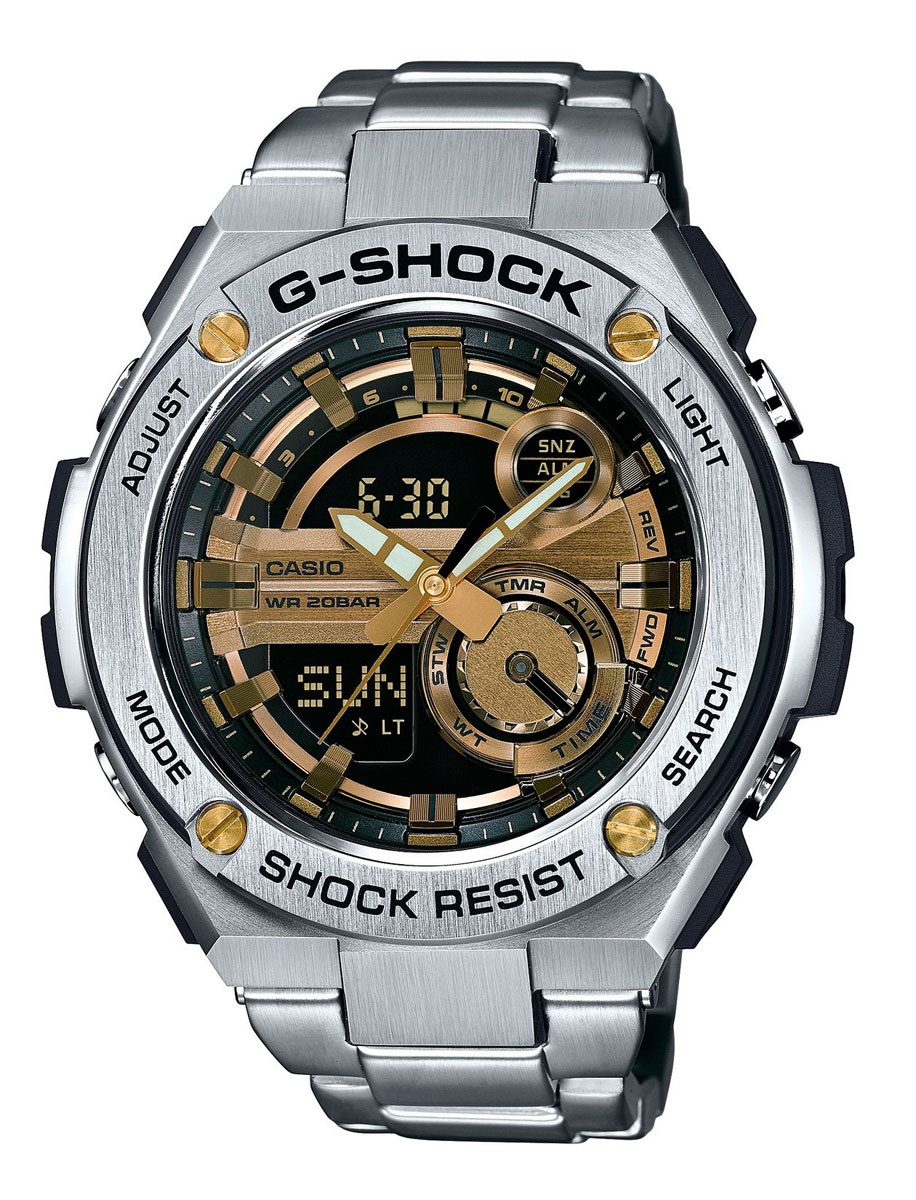 Наручные часы мужские Casio, цвет: стальной, золотой. GST-210D-9A