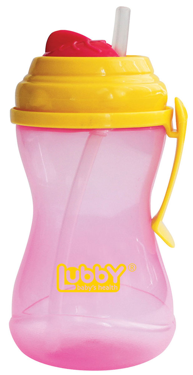 Lubby Поильник-непроливайка Twist с трубочкой от 6 месяцев цвет розовый желтый 320 мл