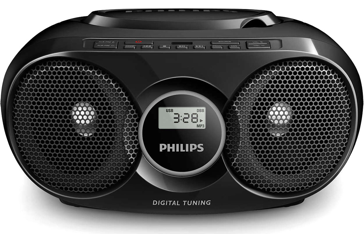Philips AZ318B/12 магнитолаAZ318B/12 Philips AZ318B/12 магнитолаAZ318B/12Хотите слушать свои музыкальные коллекции с портативного плеера без использования наушников? Подключите портативный плеер к прямому порту USB магнитолы с CD от Philips и наслаждайтесь любимой музыкой в цифровом формате благодаря мощным динамикам.Режим динамического усиления НЧ максимизирует ваши ощущения от музыки, выделяя басовую составляющую музыки при любом уровне громкости одним нажатием кнопки! Частоты в нижней части диапазона басов обычно теряются при низком уровне громкости. Чтобы избежать этого, можно включить режим динамического усиления НЧ, тогда звук останется полноценным даже на малой громкости.Одно простое подключение, и вы можете наслаждаться любимой музыкой с портативных устройств и компьютеров. Просто подключите свое устройство к аудиовходу (3,5 мм) на комплекте АС Philips. На компьютерах подключение можно выполнить через разъем для наушников. Всю музыкальную коллекцию можно слушать через АС сразу после подключения. Технологии Philips делают звук качественнее.Формат MP3 — это революционная технология сжатия, благодаря которой большие музыкальные файлы цифровой записи сжимаются в размерах до 10 раз без кардинального ухудшения качества их звучания. Формат MP3 стал стандартным форматом сжатия аудиоданных, используемым в сети Интернет и позволяет выполнять быструю и простую передачу аудиофайлов.Благодаря универсальной возможности переноса файлов так просто получить доступ к музыкальным файлам через прямой порт USB.