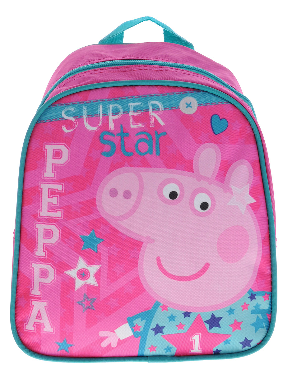 Peppa Pig Рюкзак дошкольный малый Superstar30286 Peppa Pig Рюкзак дошкольный малый Superstar30286Малый дошкольный рюкзак Peppa Pig Superstar обязательно понравится каждой любительнице популярного мультфильма про Свинку Пеппу. Рюкзак выполнен из прочного полиэстера и украшен изображением свинки Пеппы (сублимированная печать). Рюкзак имеет одно отделение на молнии, регулируемые лямки и специальную ручку для размещения на вешалке. Износостойкая ткань с водоотталкивающей пропиткой сохранит содержимое рюкзака сухим.Порадуйте свою малышку таким замечательным подарком!