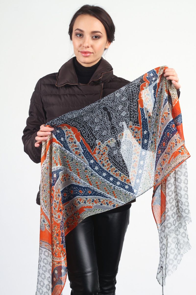 Шарф женский Laura Milano, цвет: серый, оранжевый, темно-синий. ZF-1264-3. Размер 60 см х 180 см