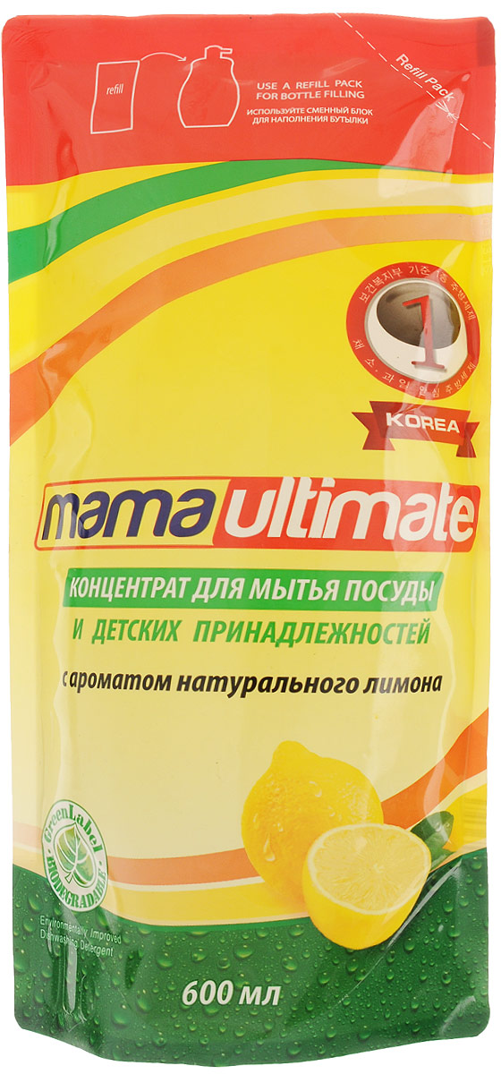Концентрат для мытья посуды и детских принадлежностей Mama Ultimate, с ароматом натурального лимона, 600 мл43618 Концентрат для мытья посуды и детских принадлежностей Mama Ultimate, с ароматом натурального лимона, 600 мл43618Средство Mama Ultimate, выполненное на основе природных минералов с биоразлагаемой формулой, предназначено для мытья посуды и детских принадлежностей. Обладает смягчающим эффектом для кожи рук, эффективно устраняет неприятные запахи, легко удаляет жир даже в холодной воде.Состав: (30% и более) вода, (5% или более, но менее 15%) натрия лауретсульфат, (менее 5%) алкилбензолсульфокислота, хлорид натрия, гидроксид натрия, метилхлоризотиазолинон и метилизотиазолинон, трилон Б, парфюмерная композиция, краситель.Товар сертифицирован.