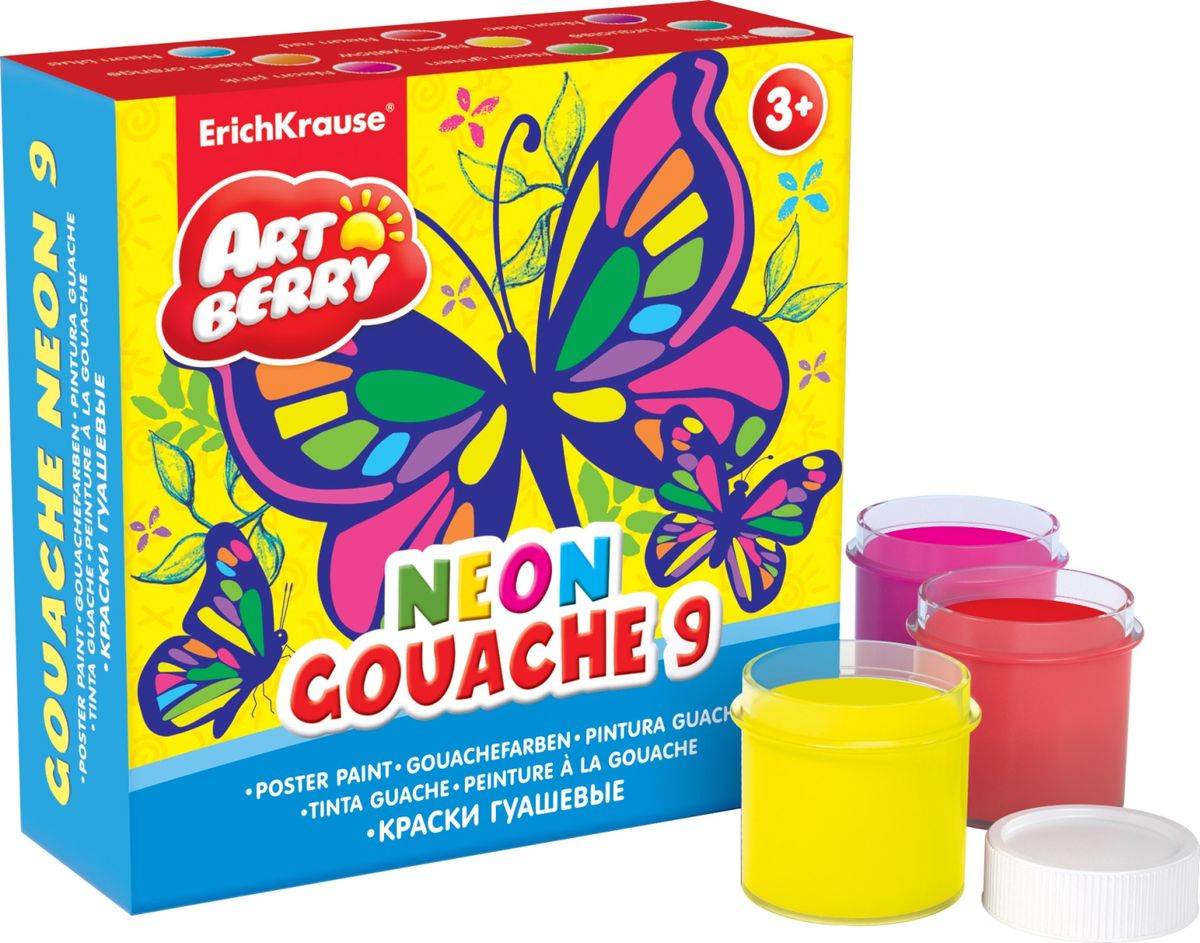 Erich Krause Гуашевые краски Artberry Neon 9 цветов39073 Erich Krause Гуашевые краски Artberry Neon 9 цветов39073Гуашевые краски Erich Krause Artberry Neon, изготовленные из качественных материалов, абсолютно безопасны при использовании и легко смываются водой. Всего 9 гуашевых красок с насыщенными неоновыми цветами, и каждая коробочка с гуашью отдельно упакована в термоусадочную пленку. Краски находятся в картонной коробке, которая не даст им засохнуть.Яркая и практичная гуашь Erich Krause Artberry Neon с продуманной палитрой цветов непременно понравится вашему юному художнику.