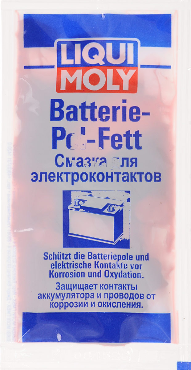 Смазка для электроконтактов LiquiMoly Batterie-Pol-Fett, 10 г8045 Смазка для электроконтактов LiquiMoly Batterie-Pol-Fett, 10 г8045Смазка LiquiMoly Batterie-Pol-Fett предназначена для защиты контактов и проводов от коррозии, предотвращает повреждение кислотами. Служит для уверенного старта мотора, хорошего освещения и долгой жизни аккумулятора. Состав: нафтеновое базовое масло, парафиновое базовое масло, кальциевое мыло, вода, краситель, ноу-хау компании.Товар сертифицирован.