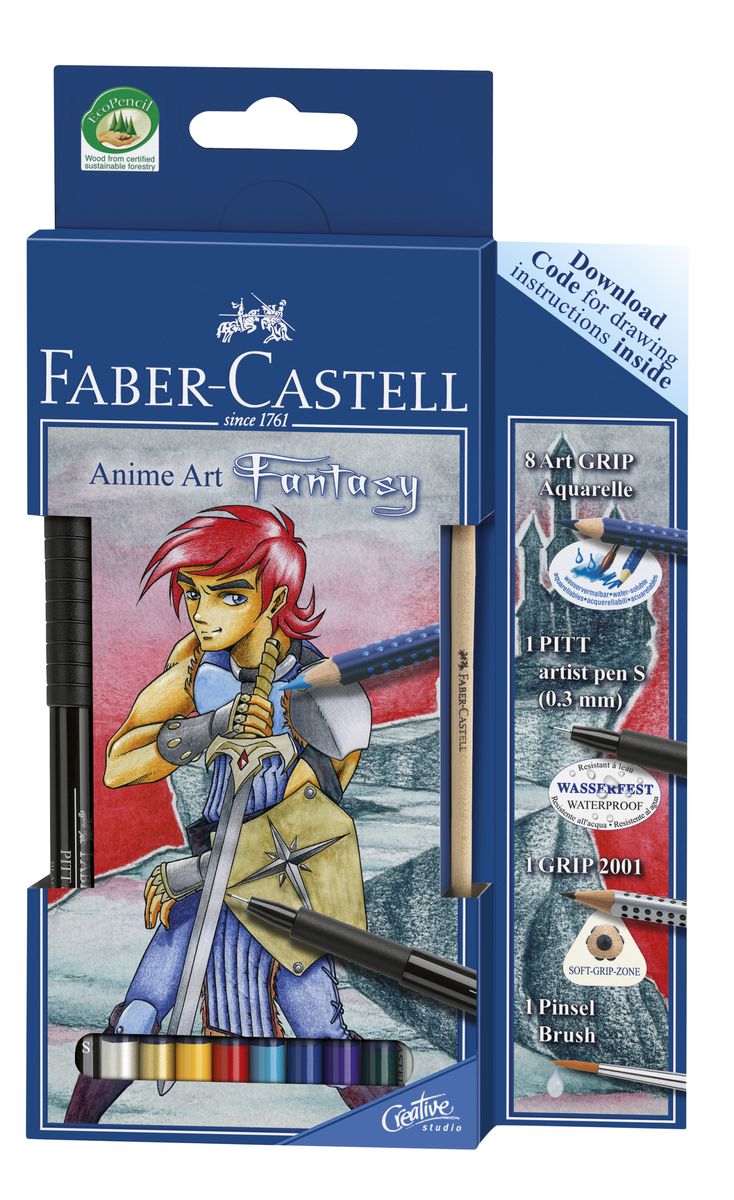 Faber-Castell Акварельные карандаши Art Grip Aquarelle 9 цветов114484 Faber-Castell Акварельные карандаши Art Grip Aquarelle 9 цветов114484Акварельные карандаши Faber-Castell Art Grip Aquarelle прекрасно подойдут для любителей и начинающих художников, которые ценят качество в их увлечении.Акварельные карандаши Art Grip Aquarelle имеют эргономичную трехгранную форму со специальной технологией вклеивания грифеля (SV), что предотвращает его поломку. Грифели этих карандашей с высоким содержанием пигментов, что прекрасно отражается на рисунках, не зависимо от типа бумаги, на которых они наносятся. Каждый карандаш имеет высокую интенсивность цвета. В наборе 9 акварельных карандашей, простой карандаш с твердостью 2B и кисточка.Такие акварельные карандаши по качеству превосходит стандартные акварельные краски, а значит идеально подходят для создания правильного рисунка. С помощью увлажненной кисточки можно придать потрясающий, интересный и уникальный акварельный эффект любому рисунку, ранее нанесенного с помощью акварельных карандашей.Акварельные карандаши Faber-Castell Art Grip Aquarelle будут отличным подарком начинающему художнику!