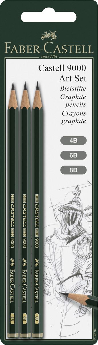 Faber-Castell Чернографитовый карандаш Castell 9000 4B 6B 8B 3 шт