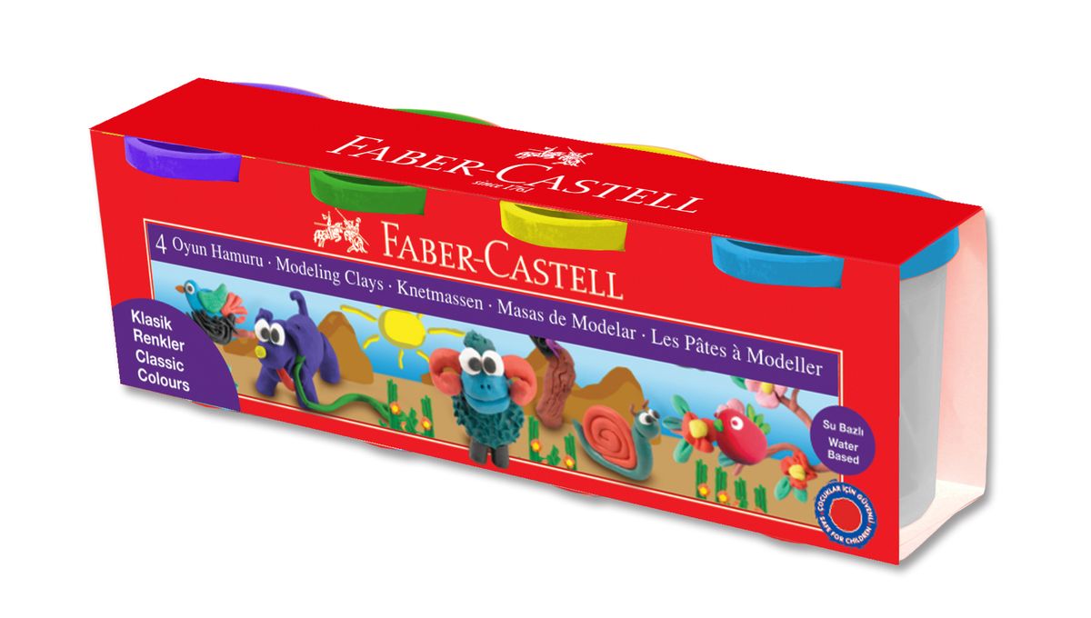 Faber-Castell Пластилин на водной основе в карт коробке 4 шт 520 гр120045 Faber-Castell Пластилин на водной основе в карт коробке 4 шт 520 гр120045• пригоден для развития детского творчества• на водной основе• мягкая и эластичная фактура• не прилипает и не крошится• абсолютно безопасен• общий вес набора - 520 гр