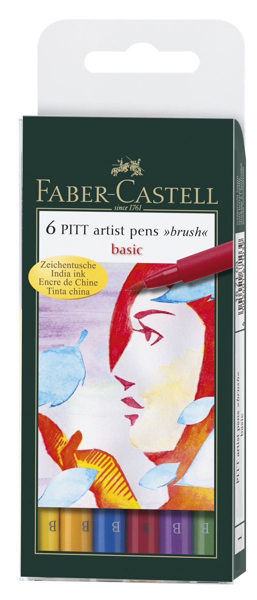 Faber-Castell Капиллярные ручки с кисточкой Pitt Artist Pen Basic 6 цветов
