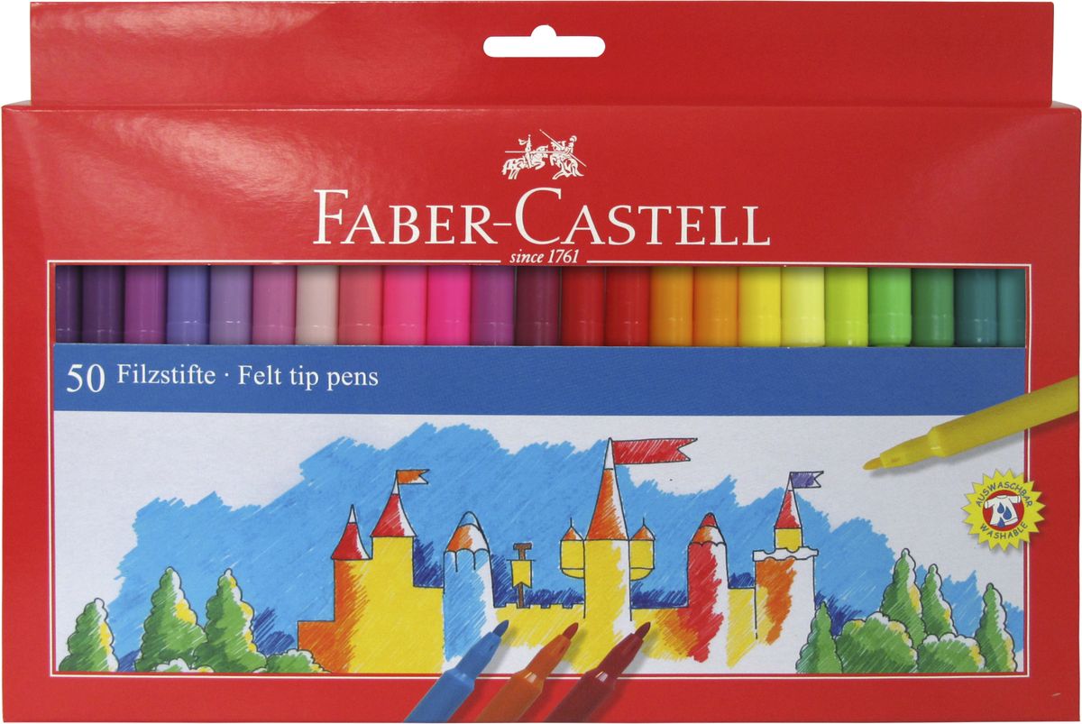 Faber-Castell Набор фломастеров 50 цветов554250 Faber-Castell Набор фломастеров 50 цветов554250Фломастеры Faber-Castell позволят ребенку создавать самые разнообразные изображения или раскрашивать контурные рисунки.Нетоксичные чернила на водной основе с добавлением пищевых красителей.Если юный художник испачкает одежду или руки, чернила на водной основе с легкостью отстирываются и отмываются с помощью обычного мыла.