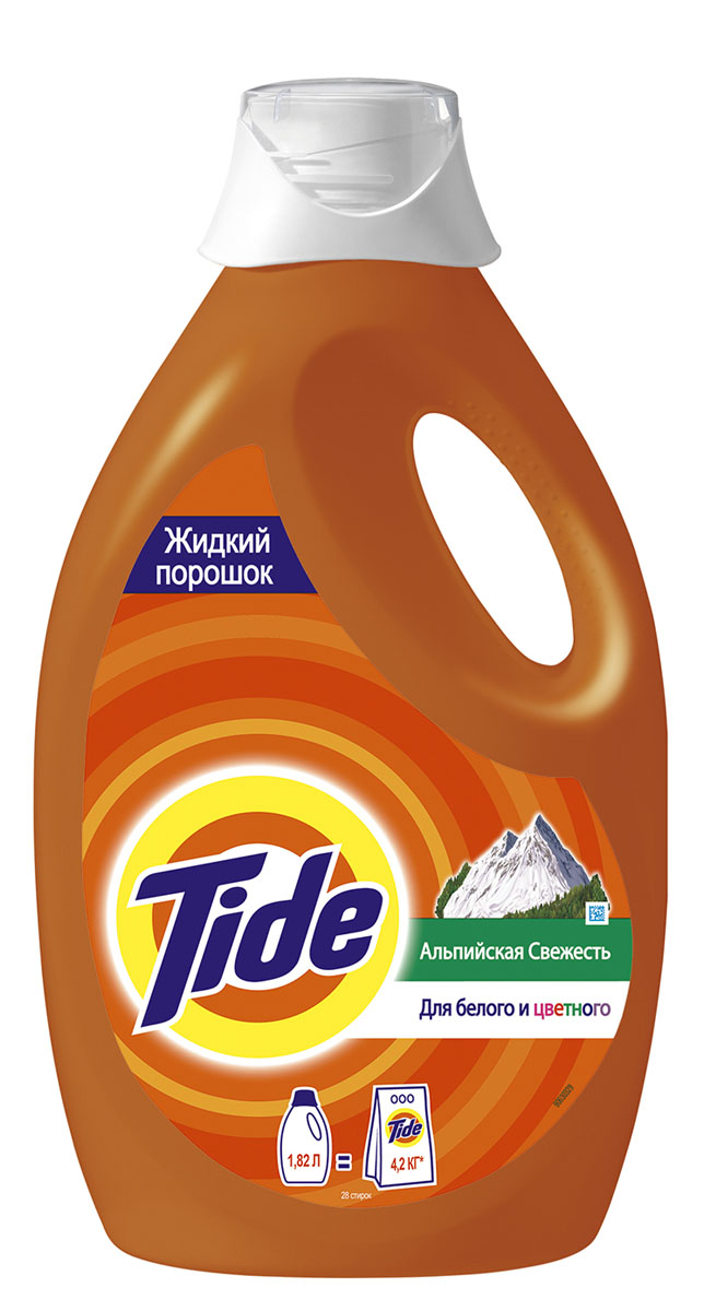 Жидкий стиральный порошок Tide Альпийская свежесть, 1,82 лTS-81563752 Жидкий стиральный порошок Tide Альпийская свежесть, 1,82 лTS-81563752Жидкий стиральный порошок Tide Альпийская свежесть подходит для любых вещей. Благодаря удобной форме дозирования стирка становится очень экономичной. Независимо от количества белья, для каждой стирки следует использовать 1 колпачок жидкого порошка. Жидкий стиральный порошок Tide Альпийская свежесть моментально растворяется и отлично справляется с любыми загрязнениями.Состав: 5-15% анионные ПАВ, Товар сертифицирован.