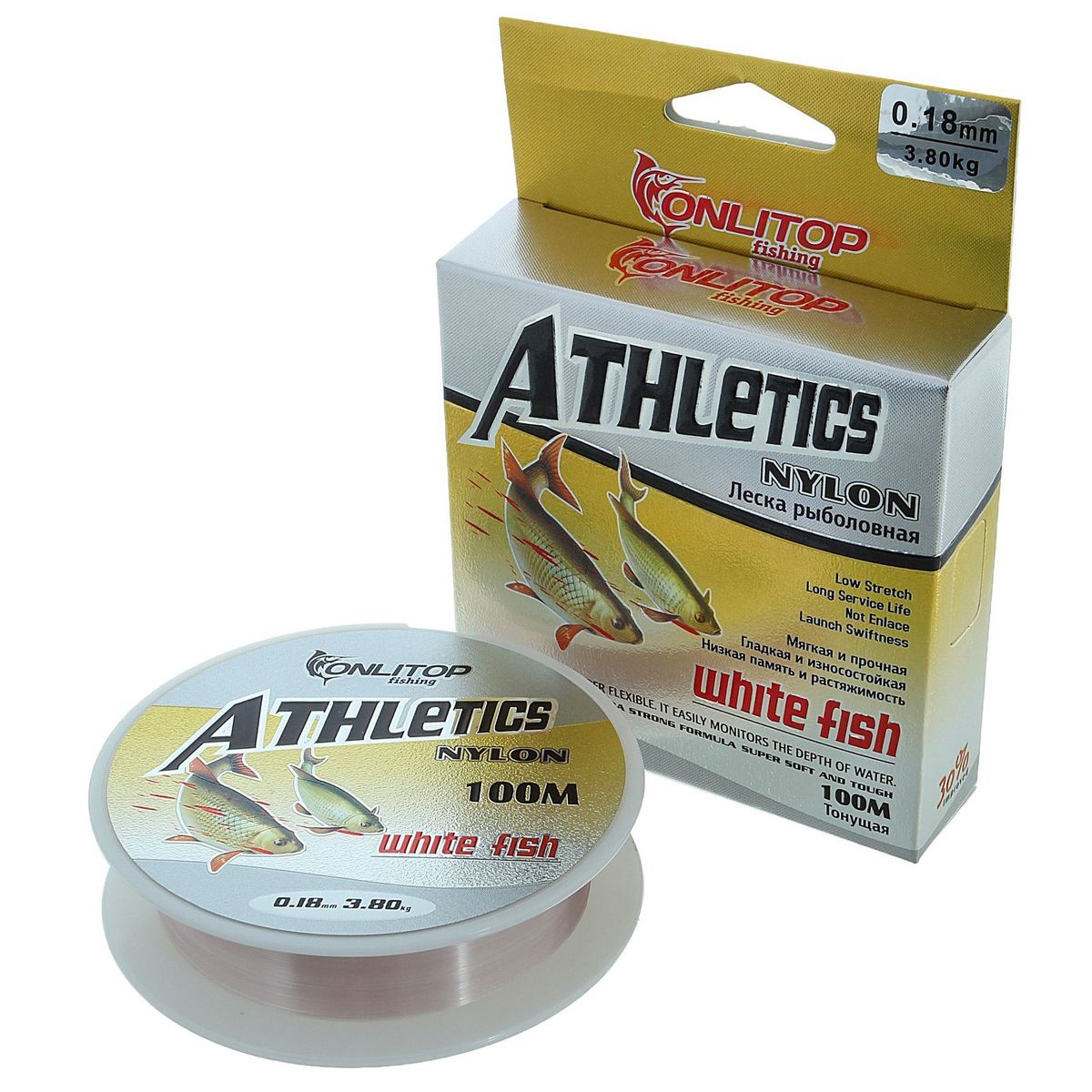 Леска Onlitop White Fish, цвет: белый, 100 м, 0,18 мм, 3,8 кг1232709 Леска Onlitop White Fish, цвет: белый, 100 м, 0,18 мм, 3,8 кг1232709Леска Onlitop White Fish, сплетенная из нитей, обладает малым диаметром и круглым сечением, что обеспечивает превосходные характеристики абразивной устойчивости, а благодаря сверх гладкой поверхности забросы станут дальше и точнее. Специальное покрытие значительно снижает трение и соответственно увеличивает дальность заброса.Длина лески: 100 м.Диаметр: 0,18 мм.Выдерживает нагрузку до 3,8 кг.