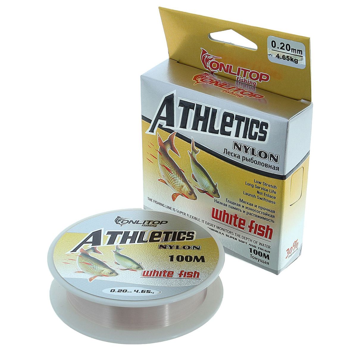 Леска Onlitop White Fish, цвет: белый, 100 м, 0,2 мм, 4,65 кг1232710 Леска Onlitop White Fish, цвет: белый, 100 м, 0,2 мм, 4,65 кг1232710Универсальная леска обладает устойчивостью к абразивному истиранию, очень мягкая и прочная. К основным преимуществам следует отметить: повышенную износостойкость, низкий коэффициент растяжения и скользкую поверхность.