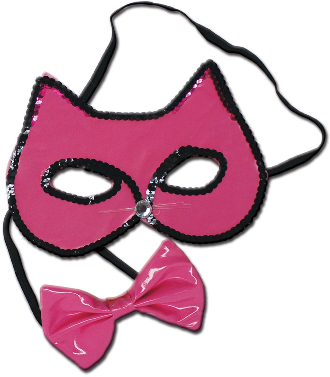 Partymania Маска карнавальная детская Кошечка с бабочкой цвет розовый черный