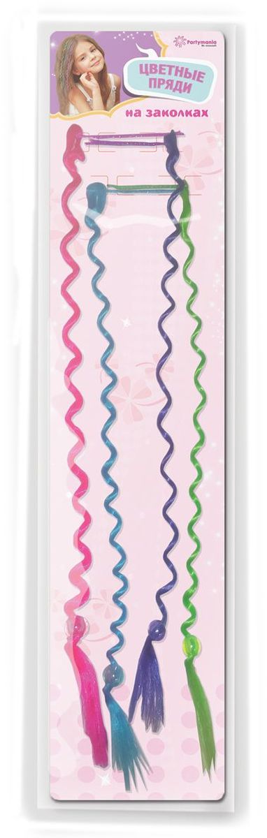 Partymania Цветные декоративные пряди для волос цвет розовый голубой фиолетовый 4 шт