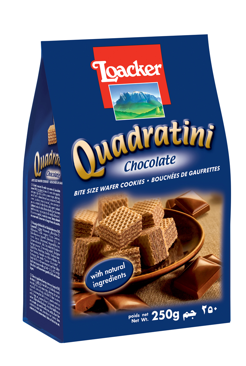 Loacker Квадратини вафли шоколад, 250 г10456-008 Loacker Квадратини вафли шоколад, 250 г10456-008Нежные и восхитительные вафли Loacker изготовлены по лучшим рецептам только из натуральных ингредиентов. Они тают во рту благодаря воздушной вафельной основе и большому содержанию кремовой начинки (74%). Это вафли в щедрой упаковке по 250 г, в которой, как минимум, 65 порционных вафель-кубиков; или по 220 г (55 восхитительных кубиков). Упаковка снабжена защитной полосой, чтобы ваши вафли всегда оставались свежими и хрустящими.