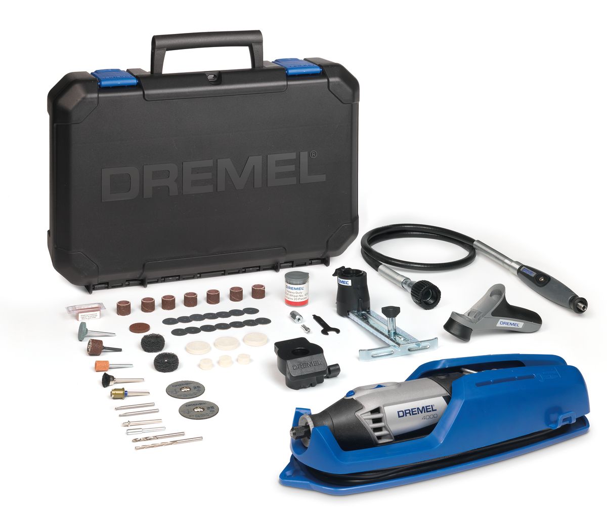 Многофункциональный инструмент Dremel 4000- 4/65F0134000JT Многофункциональный инструмент Dremel 4000- 4/65F0134000JTМощный и точный многофункциональный инструмент Dremel 4000 обеспечивает максимальную универсальную производительность. Ключ к отличному результату – максимальный контроль над инструментом. Многофункциональный инструмент со сменными насадками и приставками обеспечит такой контроль. Инструмент оснащен мягкой ручкой с возможностью поворота на 360 градусов, повышающей маневренность в любом положении. Обрабатывайте даже самые мелкие детали в самых неудобных и труднодоступных местах. Скорость вращения регулируется во всем диапазоне и имеет отдельный переключатель, поэтому вы всегда сможете продолжить свою работу в том режиме, на котором остановились. Высокопроизводительный двигатель и константная электроника позволяют развивать максимальную силу. Шлифуйте, полируйте, режьте и выполняйте обработку любых материалов с одинаковой легкостью.Особенности модели:Двигатель мощностью 175 Вт для максимальной производительностиИнновационный наконечник EZ Twist: для смены насадок не требуется ключРукоятка с мягкой накладкой для комфортной работыПолный контроль над регулированием скорости (5000 – 35000 об./мин.) для максимальной точностиКонстантная электроника обеспечивает необходимый крутящий момент и увеличивает производительностьОтдельный выключатель с интегрированной функцией блокировки цангового зажимаКомплектация:Dremel 400065 высококачественных насадок Dremel в мини-футляре (в том числе стартовый набор EZ SpeedClic)Гибкий вал (225)Насадка в виде карандашаЛинейный фрезерный циркуль (678)Шлифовальная платформа (576)Рукоятка для точных работ (577)Инструкция по эксплуатацииВместительный и прочный кейс для хранения, со съемным лотком для насадокВ комплект входит уникальная подставка для крепления инструмента, упрощающая хранение вашего инструмента
