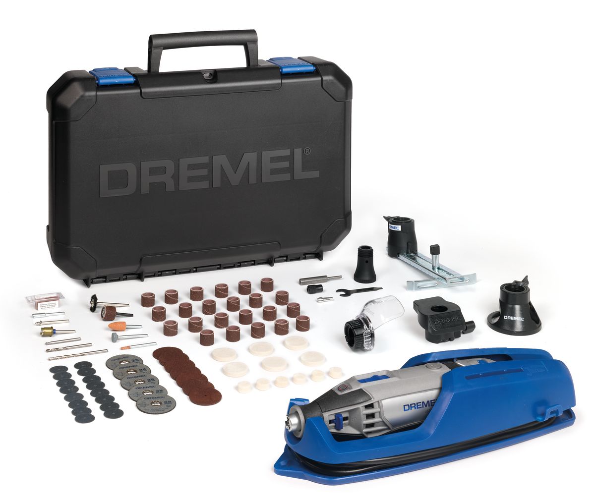 Многофункциональный инструмент Dremel 4200-4/75F0134200JH Многофункциональный инструмент Dremel 4200-4/75F0134200JHНеограниченные возможности – один инструмент. Мощный многофункциональный инструмент Dremel 4200 способен одинаково хорошо выполнять абразивную обработку, шлифование, фрезерование и pезку. Константная электроника обеспечивает исключительную мощность, необходимую для поддержания максимальной производительности. Регулятор скорости во всем диапазоне запоминает выбранную частоту вращения после выключения инструмента. Высочайшая точность даже при работе в неудобных углах и труднодоступных местах. Просто переключайтесь между сменными насадками с помощью системы EZ Change. Потяните вниз рычаги, задвиньте насадку – и вы готовы к работе.Комплектация:Dremel 420075 высококачественная насадка DremelНаправляющая для резки ()Линейный фрезерный циркуль (678)Шлифовальная платформа (576)Приспособление Comfort Guard (550)Вместительный и прочный кейс для хранения, со съемным лотком для насадокВ комплект входит уникальная подставка для крепления инструмента, упрощающая хранение вашего инструмента.Технические характеристики:Входная номинальная мощность: 175 Вт Напряжение: 230 В Вес: 0,66 кг Длина: 22,5 см Частота вращения на холостом ходу: 5.000 - 33.000 об/мин Регулировка скорости: Полностью регулируемый Система быстрой замены насадок: Да: EZ Change