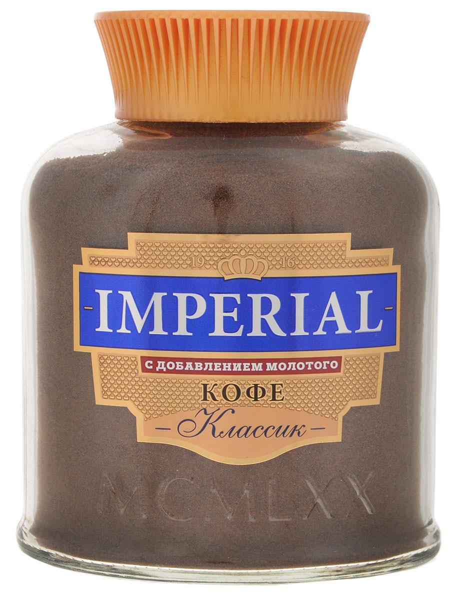 Imperial Классик кофе растворимый с добавлением молотого, 95 г112373 Imperial Классик кофе растворимый с добавлением молотого, 95 г112373Imperial Классик - это изысканный растворимый кофе с добавлением молотого. С ним вы почувствуйте глубокий и неповторимый вкус и аромат свежесваренного кофе, который можно приготовить легко и быстро. Благодаря современным технологиям производства, кофе Imperial обладает не только превосходным вкусом, но и привлекательной ценой.
