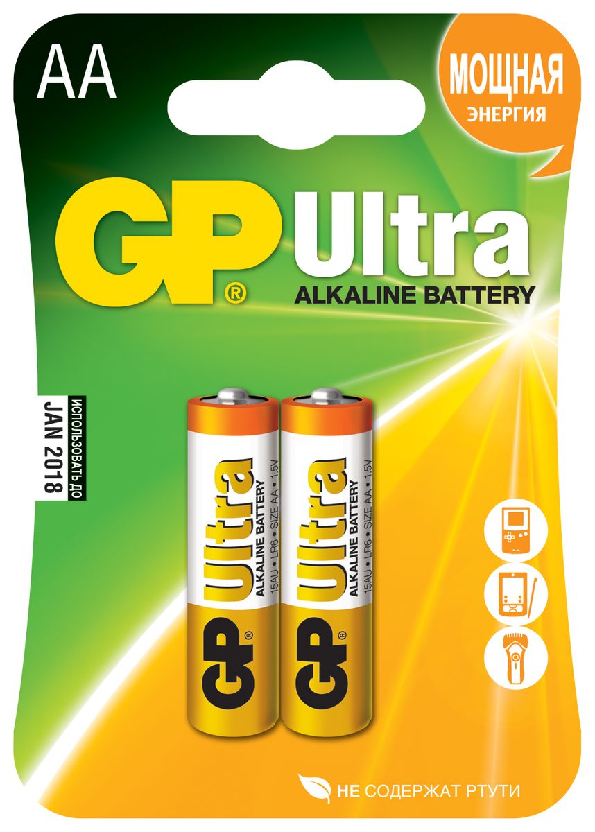 Батарейка алкалиновая GP Batteries Ultra Alkaline, тип АА, 2 шт10633 Батарейка алкалиновая GP Batteries Ultra Alkaline, тип АА, 2 шт10633Комплект GP Batteries Ultra Alkaline, состоящий из двух алкалиновых батареек типа АА, имеет широкий спектр применения. Батарейки прекрасно подходят для устройств повседневного использования. Комплект: 2 шт.