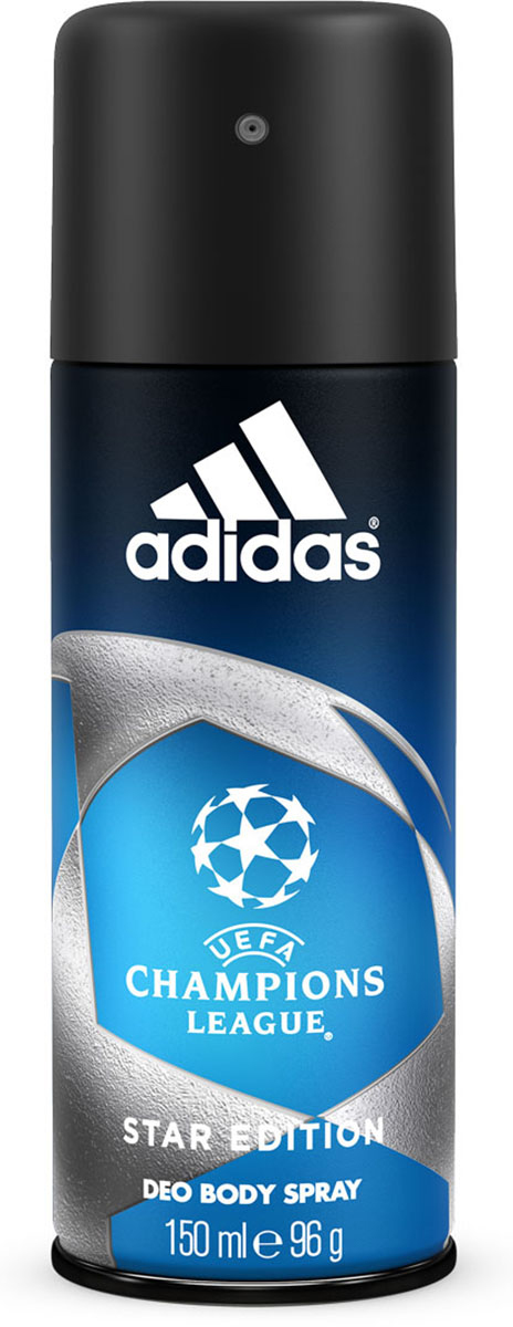 Adidas Дезодорант-спрей UEFA II Champions League Star, мужской, 150 мл340005260080/3614221205044 Adidas Дезодорант-спрей UEFA II Champions League Star, мужской, 150 мл340005260080/3614221205044Дезодорант-спрей Adidas UEFA Champions League Star с интенсивным цитрусовым древесным ароматом обеспечивает защиту от запаха пота на 24 часа. Охлаждающий комплекс с ментолом Cool Tech активирует экстраохлаждение каждый раз, когда это необходимо, чем интенсивнее физическая нагрузка, тем интенсивнее работает комплекс.