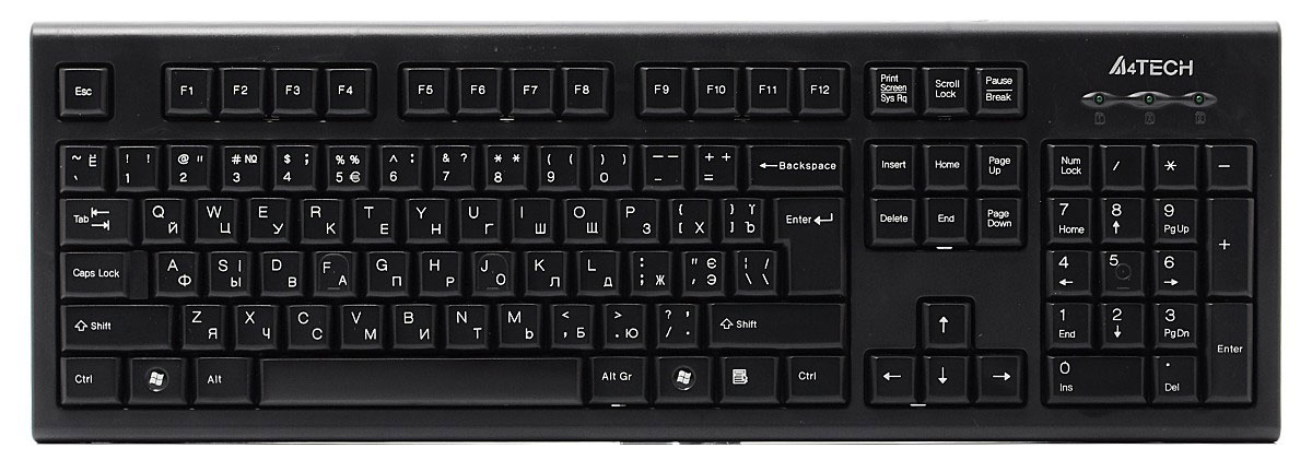 A4Tech KR-85, Black клавиатураKR-85 A4Tech KR-85, Black клавиатураKR-85Ищете простую и удобную клавиатуру? Присмотритесь к A4Tech KR-85. Эта клавиатура создана специально для тех, кто в первую очередь ценит надежность и удобство печати. Комфортные закругленные клавиши минимизируют чувство усталости при длительной работе. Благодаря лазерной гравировке клавиш, символы не сотрутся в течение всего срока использования. Угол наклона клавиатуры можно отрегулировать с помощью выдвижных ножек.