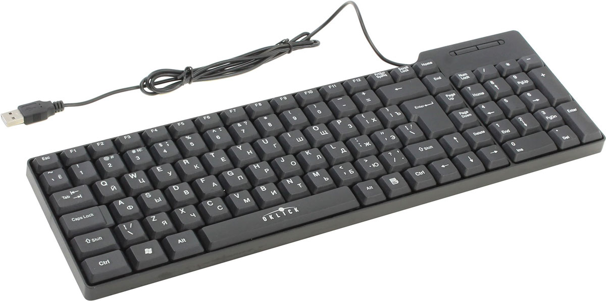 Oklick 190M, Black клавиатура8153 Oklick 190M, Black клавиатура8153Клавиатура Oklick 190M дарит пользователю максимальный комфорт в использовании. Клавиши имеют мягкий ход, а установка клавиатуры осуществляется автоматически после подключения к USB-порту ПК. Модель имеет ресурс до 10 млн нажатий, а ее корпус защищен от брызг воды.