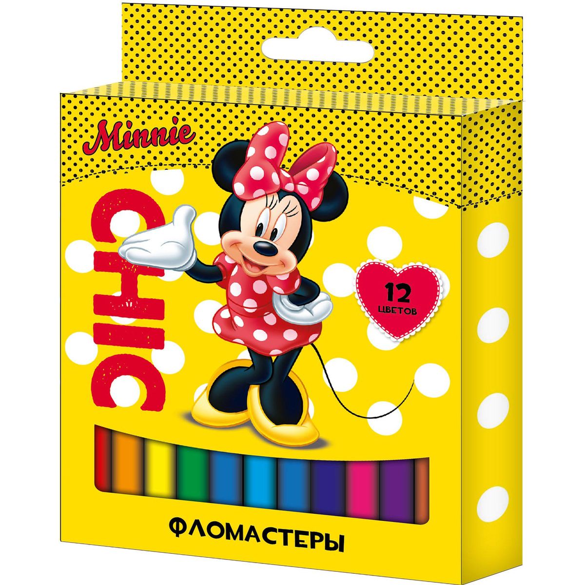 Disney Набор фломастеров Минни 12 цветов28988 Disney Набор фломастеров Минни 12 цветов28988Набор фломастеров Disney Минни поможет вашему ребенку создать неповторимые яркие картинки, а упаковка с любимой героиней будет долгое время радовать малышку.Фломастеры снабжены вентилируемыми колпачками, безопасными для детей. Изготовлены из материала, обеспечивающего прочность корпуса и препятствующего испарению чернил, благодаря этому фломастеры имеют гарантированно долгий срок службы: корпус не ломается, даже если согнуть фломастер пополам.