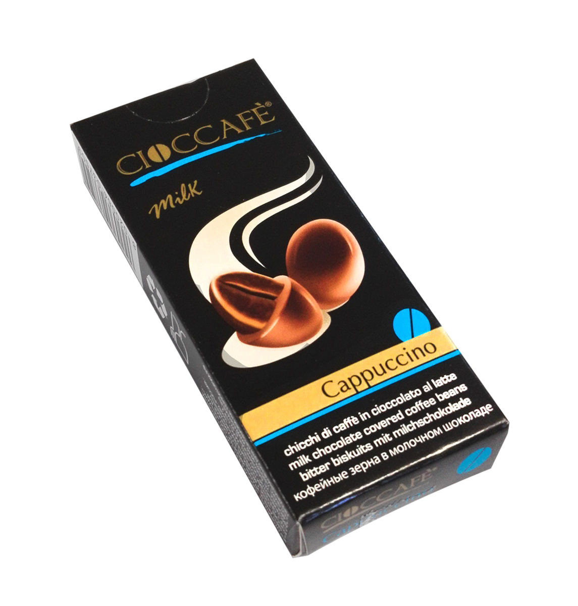 Cioccafe Капучино кофейные зерна в молочном шоколаде, 25 г45010 Cioccafe Капучино кофейные зерна в молочном шоколаде, 25 г45010Драже “Cioccafe” - обжаренные кофейные зерна, покрытые шоколадом. Необычная комбинация кофейных зерен и шоколада выделяет этот продукт среди других товаров.