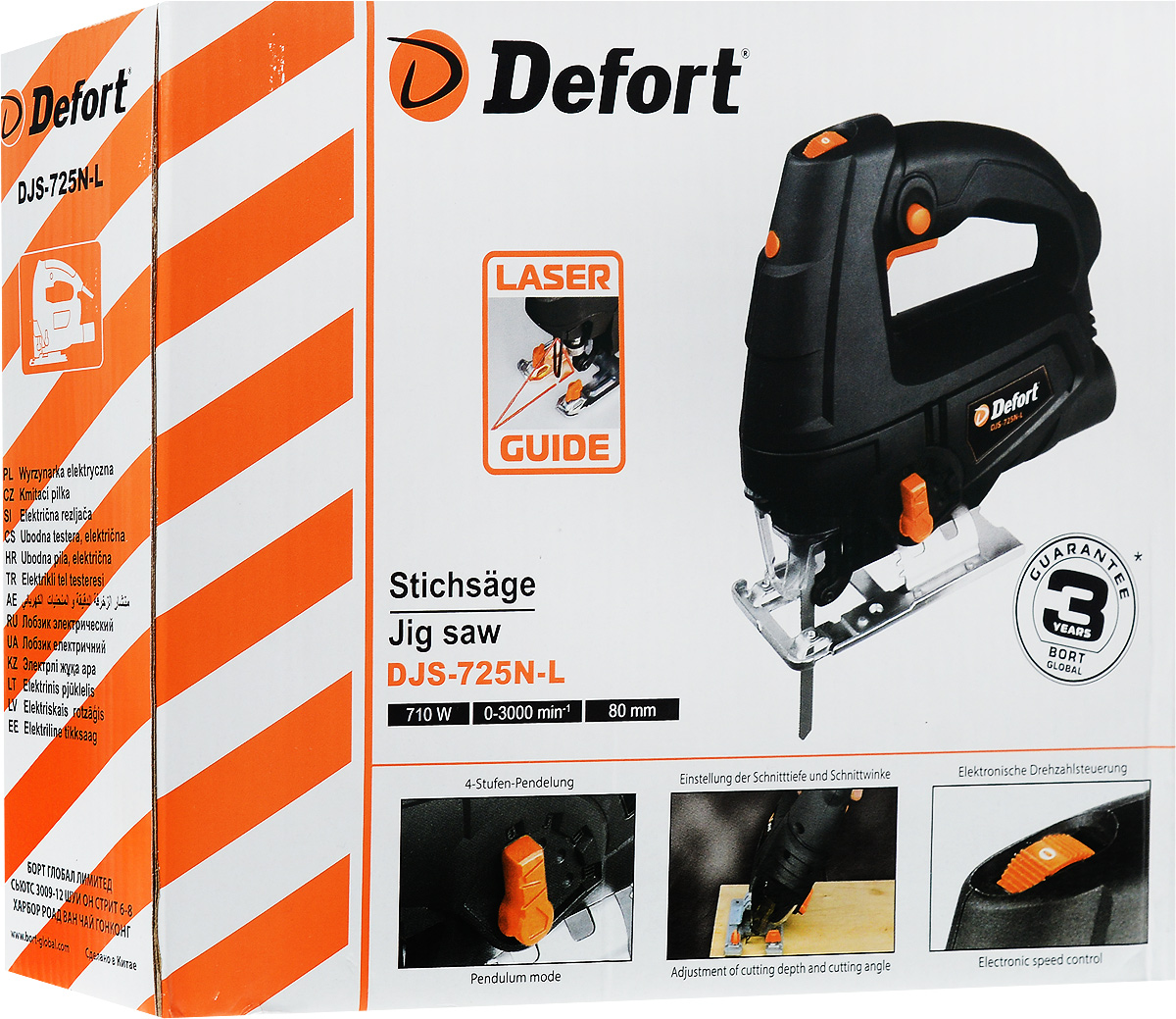 Фото Лобзик электрический Defort DJS-725N-L, цвет: черный, оранжевый. Покупайте с доставкой по России