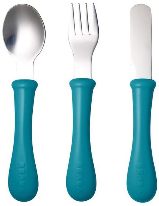 Beaba Набор детских столовых приборов Set of 3 Cutlery Inox цвет бирюзовый913402 Beaba Набор детских столовых приборов Set of 3 Cutlery Inox цвет бирюзовый913402Набор столовых приборов Beaba Set of 3 Cutlery Inox, выполненный из нержавеющей стали, отлично подойдет для самостоятельного малыша.В комплекте: вилка, ложка и нож. Не содержат бисфенол а.