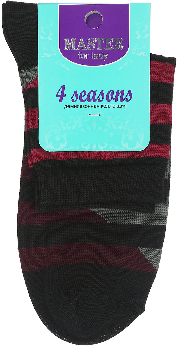 Носки женские Master Socks, цвет: черный, серый, бордовый, красный. 55014. Размер 2555014 Носки женские Master Socks, цвет: черный, серый, бордовый, красный. 55014. Размер 2555014Удобные носки Master Socks, изготовленные из высококачественного комбинированного материала, очень мягкие и приятные на ощупь, позволяют коже дышать.Эластичная резинка плотно облегает ногу, не сдавливая ее, обеспечивая комфорт и удобство. Модель с укороченным паголенком оформлена принтом с полосками.Удобные и комфортные носки великолепно подойдут к любой вашей обуви.