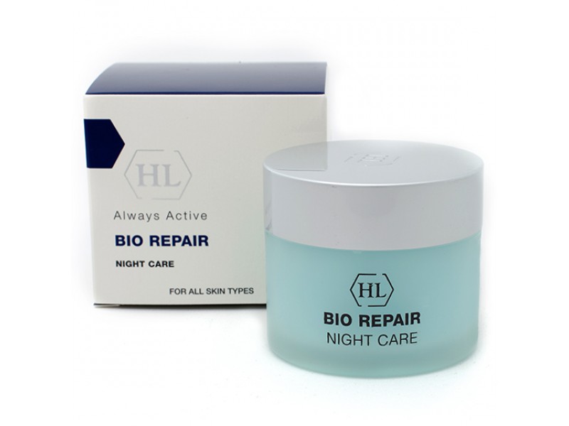 Holy Land Ночной крем Bio Repair Night Care 50 мл103067 Holy Land Ночной крем Bio Repair Night Care 50 мл103067Восстанавливающий увлажняющий питательный крем с регенерирующим комплексом. Вариант с более плотной текстурой.Крем с регенерирующим комплексом Bio Repair Night Care пригодится вам в часы отдыха. Он обладает теми же свойствами, что и дневной вариант, но имеет более плотную текстуру. Поэтому будет кстати в особо холодные и ветреные дни, а также в период восстановления после ожогов, шлифовок и пилингов. Этот крем понравится тем, кто любит ощущение крема на коже. Если же вы это ощущение не любите, используйте крем следующим образом: нанесите его тонким слоем на лицо, шею, декольте, помассируйте, впитайте крем в ногти на руках и ногах. Подождите 30 - 60 минут. За это время регенерирующий комплекс успеет подействовать. Затем протрите кожу лосьоном AZULENE LOTION. Вы получите мягкую увлажненную подтянутую кожу без излишков крема.