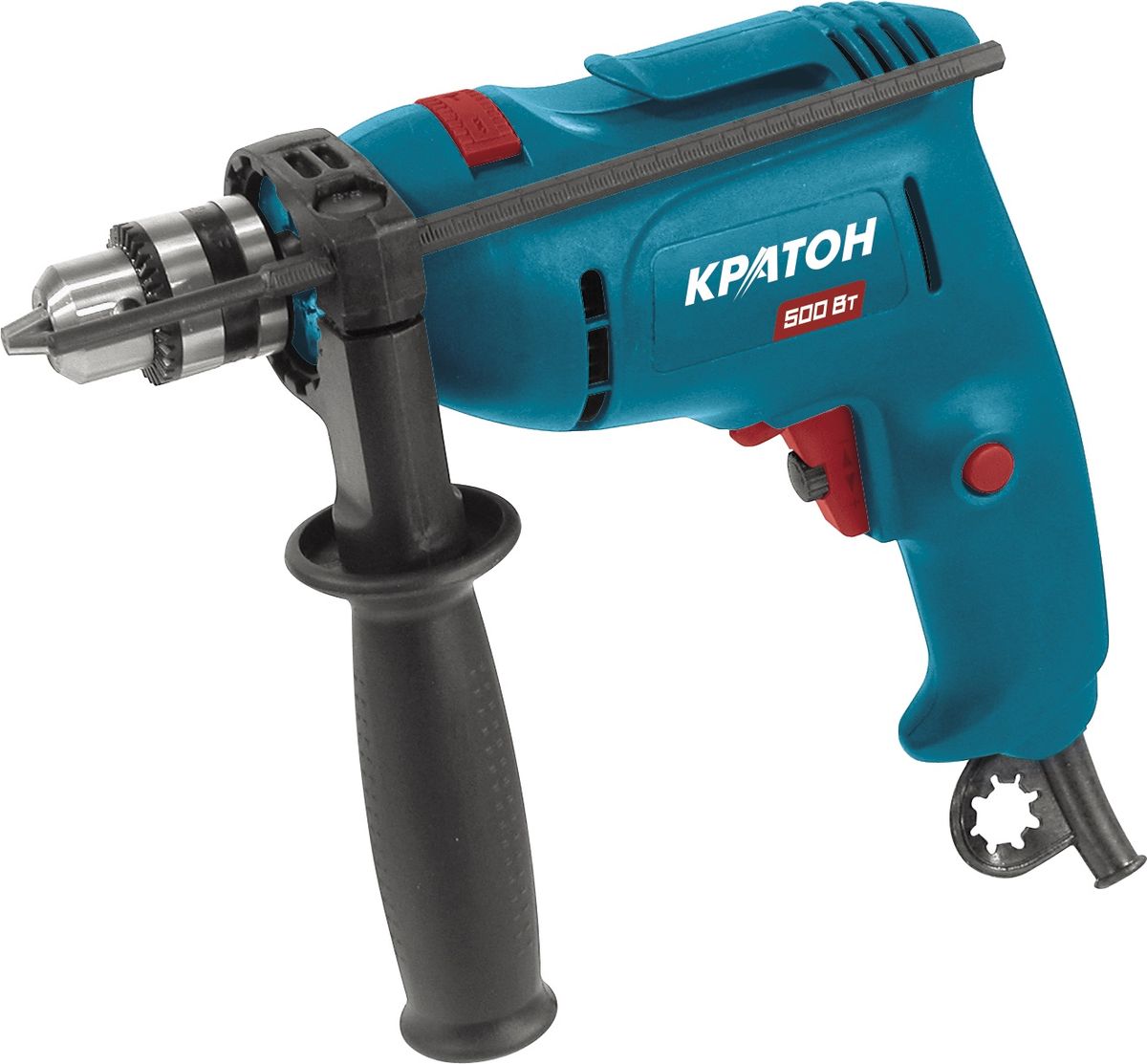 Дрель ударная Кратон PD-5003 02 01 013 Дрель ударная Кратон PD-5003 02 01 013Конструктивные особенности:Электронный регулятор частоты вращения;Переключатель направления вращения (реверс);Фиксатор кнопки пуска;Ударный механизм;Поворотная дополнительная рукоятка;Ограничитель глубины сверления; Технические характеристики:Номинальная мощность 500 Вт;Частота вращения шпинделя 0-3000 об/мин;Частота ударов 0-48000 уд/мин;Резьба шпинделя 1/2;Рабочий диапазон патрона 1,5-10 мм;Тип патрона ключевой; Комплектность:Рукоятка дополнительная 1 шт;Ограничитель глубины сверления 1 шт;Ключ для патрона 1 шт.