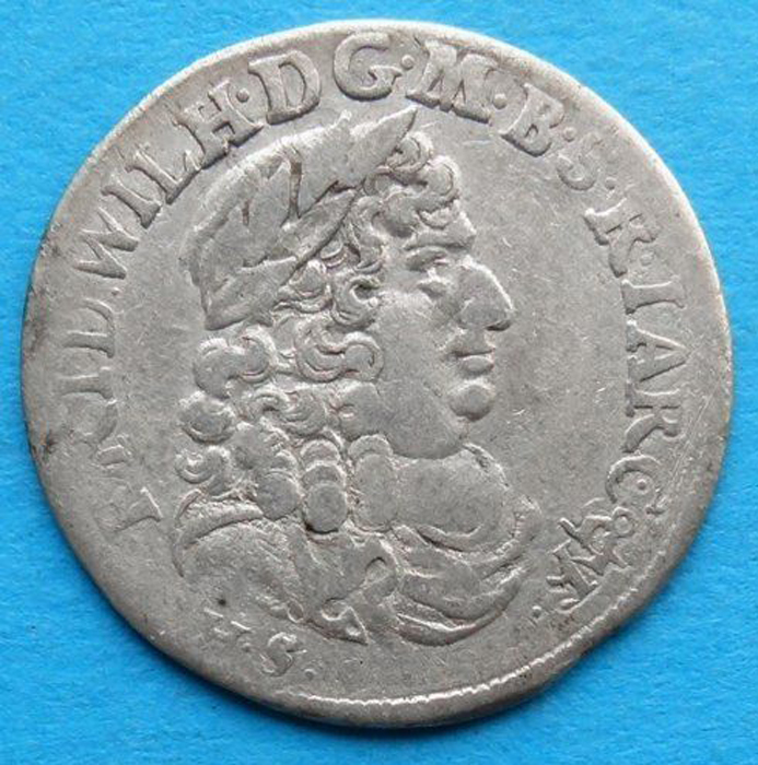 Монета 6 грошей. Белый металл. Фридрих Вильгельм. Бранденбург (Пруссия, Германия). Кенигсберг, 1683 год