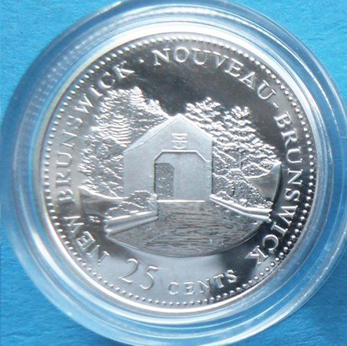 Монета 25 центов. 125-летие Канады. Канада, Нью-Брансуик, 1992 год (Proof)